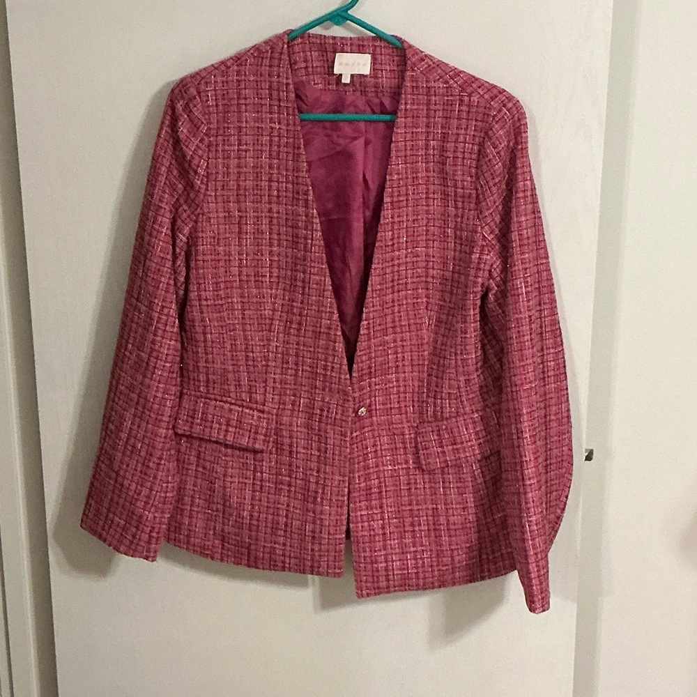 Entro Women’s Long Sleeve Tweed Blazer Button Closure Orchid Pink Size L